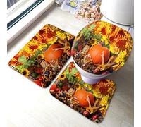 Alfombra De Baño 3 Piezas Harvest Season Autumn Years Golden Leaves Pumpkin Sunflower Fruit Juego De 3 Alfombras Transpirable Alfombrilla Cómoda Alfombra Ducha para Salón Entrada Dormitorio