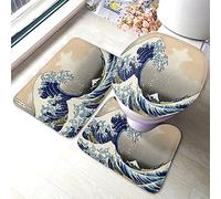 Alfombra De Baño 3 Piezas Hokusai Great Wave Boat Japan Mount Juego De 3 Alfombras Absorbente Alfombrilla Transpirable Alfombra Ducha para Dormitorio Cocina Entrada