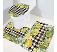Alfombra De Baño 3 Piezas Lemons Summer Fruit, Welcome Black and White Grid Alfombrilla Cómoda Alfombra Ducha Absorbente Juego De 3 Alfombras para Entrada Salón Dormitorio