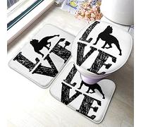 Alfombra De Baño 3 Piezas Love Pit Terrier Black Dog Animal Rough Silhouette Juego De 3 Alfombras Transpirable Alfombrilla Cómoda Alfombra Ducha para Cocina Dormitorio Entrada