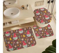 Alfombra De Baño 3 Piezas Lovely Gnomes Red Caps Christmas Candy Juego De 3 Alfombras Transpirable Alfombrilla Antideslizante Alfombra Ducha para Cocina Salón Dormitorio