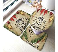 Alfombra De Baño 3 Piezas Merry Christmas Vintage Wooden Grain Red Festival Ball Alfombra Ducha Transpirable Alfombrilla Cómoda Juego De 3 Alfombras para Dormitorio Salón Cocina