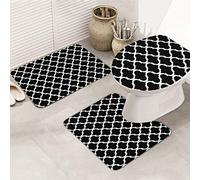 Alfombra De Baño 3 Piezas Morocco Plaid Black Print Alfombra Ducha Cómoda Alfombrilla Absorbente Juego de 3 alfombras para Piso Entrada Dormitorio