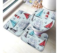 Alfombra De Baño 3 Piezas Nautical Various Boats Ships Vessels Anchor Alfombra Ducha Transpirable Alfombrilla Antideslizante Juego De 3 Alfombras para Salón Entrada Dormitorio