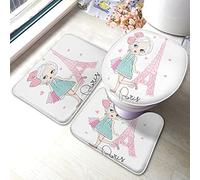 Alfombra De Baño 3 Piezas Paris Girl Princess Sweet Cute Love Eiffel Tower Fashion Alfombra Ducha Transpirable Alfombrilla Cómoda Juego De 3 Alfombras para Salón Entrada Dormitorio
