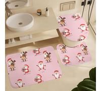 Alfombra De Baño 3 Piezas Pink Cartoon Santa Claus Cute Christmas Alfombra Ducha Transpirable Alfombrilla Cómoda Juego De 3 Alfombras para Entrada Dormitorio Cocina
