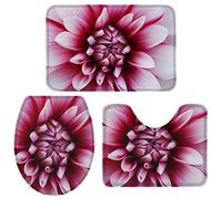 Alfombra De Baño 3 Piezas Pink Dahlia Flower Print Alfombra Ducha Absorbente Alfombrilla Antideslizante Juego de 3 alfombras para Dormitorio Entrada Cocina
