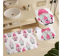 Alfombra De Baño 3 Piezas Pink Gnomes Christmas Happy New Year Juego De 3 Alfombras Cómoda Alfombrilla Absorbente Alfombra Ducha para Dormitorio Salón Cocina