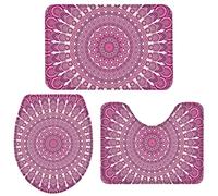 Alfombra De Baño 3 Piezas Pink-Purple Mandala Geometric Flower Juego de 3 alfombras Absorbente Alfombrilla Lavable Alfombra Ducha para Entrada Cocina Piso