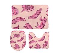 Alfombra De Baño 3 Piezas Pink Tiger Lies Poses Beige Juego De 3 Alfombras Transpirable Alfombrilla Cómoda Alfombra Ducha para Salón Cocina Dormitorio
