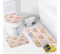 Alfombra De Baño 3 Piezas Rainbow Boho Style Design Cute Fairy Tale Alfombra Ducha Antideslizante Juego De 3 Alfombras Absorbente Alfombrilla para Cocina Dormitorio Entrada