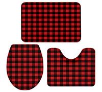 Alfombra De Baño 3 Piezas Red Black Classic Farm Buffalo Plaid Juego De 3 Alfombras Transpirable Alfombrilla Antideslizante Alfombra Ducha para Entrada Dormitorio Salón