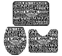 Alfombra De Baño 3 Piezas Rules of The House Print Juego de 3 alfombras Antideslizante Alfombrilla Lavable Alfombra Ducha para Piso Entrada Dormitorio