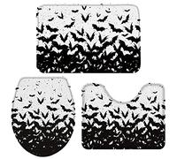 Alfombra De Baño 3 Piezas Scary Bat Silhouette Black and White Halloween Animal Alfombrilla Antideslizante Juego De 3 Alfombras Absorbente Alfombra Ducha para Cocina Entrada Dormitorio