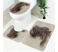 Alfombra de Baño 3 Piezas Sombrero y Botas Vintage Antideslizante Absorbente MarróN Juego de Alfombrillas de Baño con Contorno en U y Funda WC, Suave Lavable para Baño y Hogar