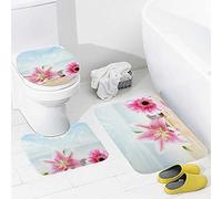 Alfombra De Baño 3 Piezas SPA Composition Pink Flowers Blue Alfombra Ducha Antideslizante Alfombrilla Transpirable Juego De 3 Alfombras para Cocina Dormitorio Entrada
