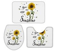 Alfombra De Baño 3 Piezas Spring Sunflowers and Bee, You Are My Sunshine Juego De 3 Alfombras Cómoda Alfombra Ducha Transpirable Alfombrilla para Cocina Dormitorio Entrada