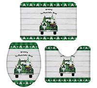 Alfombra De Baño 3 Piezas St.Patrick's Day Gnomes Coin On Truck Green Lattice Alfombra Ducha Antideslizante Alfombrilla Transpirable Juego De 3 Alfombras para Salón Dormitorio Cocina