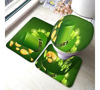 Alfombra De Baño 3 Piezas St Patrick's Day Hat Golden Coins Luck Irish Holiday Green Alfombrilla Antideslizante Alfombra Ducha Absorbente Juego De 3 Alfombras para Salón Entrada Dormitorio