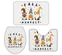 Alfombra De Baño 3 Piezas Thanksgiving Gnomes with and Pumpkin, White Alfombrilla Antideslizante Alfombra Ducha Absorbente Juego De 3 Alfombras para Salón Entrada Dormitorio