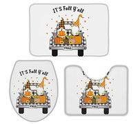 Alfombra De Baño 3 Piezas Thanksgiving Plaid Truck with Gnomes and Pumpkin, Autumn Juego De 3 Alfombras Cómoda Alfombrilla Transpirable Alfombra Ducha para Salón Entrada Dormitorio