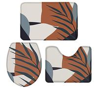 Alfombra De Baño 3 Piezas Tropical Leaves Silhouettes Print Juego de 3 alfombras Antideslizante Alfombrilla Lavable Alfombra Ducha para Cocina Entrada Dormitorio