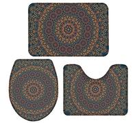 Alfombra De Baño 3 Piezas Vintage Mandala Geometric Flower Alfombrilla Absorbente Alfombra Ducha Cómoda Juego de 3 alfombras para Cocina Dormitorio Entrada