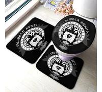 Alfombra De Baño 3 Piezas Warship of The Vikings Drakkar On Fire and Norse Runes Grey Dove of Peace Alfombra Ducha Antideslizante Alfombrilla Transpirable Juego De 3 Alfombras para Cocina