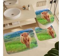 Alfombra De Baño 3 Piezas Watercolor Cute Scotland Highland Cow Alfombra Ducha Antideslizante Alfombrilla Transpirable Juego De 3 Alfombras para Cocina Dormitorio Entrada