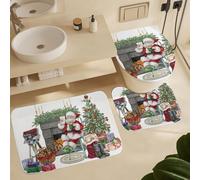 Alfombra De Baño 3 Piezas Watercolor Santa Claus Suck Christmas Tree Juego De 3 Alfombras Transpirable Alfombrilla Absorbente Alfombra Ducha para Salón Entrada Cocina