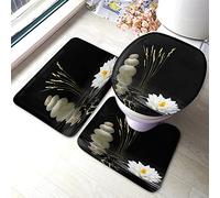 Alfombra De Baño 3 Piezas Zen Grey SPA Stones Lotus Wild Grasses Reflection Rippled Water Black Juego De 3 Alfombras Antideslizante Alfombrilla Transpirable Alfombra Ducha para Salón Cocina