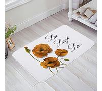 Alfombra De Baño 40X60Cm, Amapolas Amarillas Y Palabras De Energía Positiva Vive Feliz Ríe Alfombra Interior De Bienvenida Suave Alfombrilla De Ducha para Dormitorio Puerta Entrada