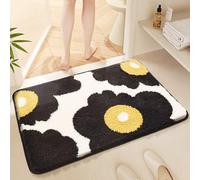 Alfombra De Baño 50X80Cm Flor Negra Suave Microfibra Alfombra De Baño, Absorción Agua Antideslizante Secado Rápido, Alfombrillas Lavable, para Baños Dormitorio Pasillo