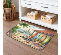 Alfombra de baño antideslizante de verano con diseño de mapache de playa de 20 x 32 pulgadas, diseño de cabaña costera tropical, estampado animal divertido, franela de secado rápido, lavable