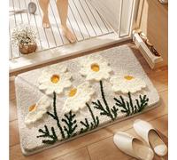 Alfombra de Baño Antideslizante Flores Blancas Hojas Verdes Alfombrilla Baño Microfibra Esponjosa Suave, Alfombra Secado Rapido Lavable A Máquina, Súper Absorbente, Apto para Ducha O Bañera 50x80cm