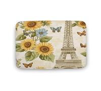 Alfombra de baño Art Déco con diseño de Girasoles y Mariposas en la Torre de París, con Base Antideslizante, de Microfibra Suave, Ideal para la Entrada del Lavabo de la Ducha, 40,6 x 60,9 cm