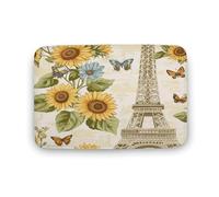 Alfombra de baño Art Déco con diseño de Girasoles y Mariposas en la Torre de París, con Base Antideslizante, de Microfibra Suave para la Entrada del Lavabo de la Ducha, 50 x 81 cm
