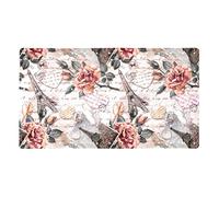 Alfombra de baño con diseño de flores románticas con torre Eiffel para bañera, antideslizante, alfombrilla de ducha rectangular con ventosas, alfombra de baño lavable a máquina, 15.7 x 28 pulgadas