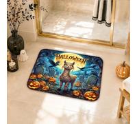 Alfombra de baño con diseño de llama, calabazas y cuervos festivos, color naranja, antideslizante, lavable, estética, para decoración de tocador, lavabo, 40,6 x 60,9 cm