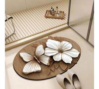 Alfombra de baño con diseño floral y mariposas en 3D realista estilo ilusión óptica imitación madera antideslizante y absorbente alfombra decorativa para el hogar dormitorio cocina baño sofá