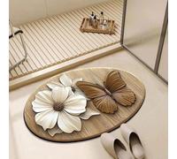 Alfombra de baño con diseño floral y mariposas en 3D realista estilo ilusión óptica imitación madera antideslizante y absorbente alfombra decorativa para el hogar dormitorio cocina baño sofá
