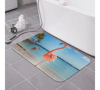 Alfombra de baño con paisaje de plantas tropicales de Flamingo Beach Summer Islands, tierra de diatomeas, súper absorbente, de secado rápido, antideslizante, de perfil bajo, alfombra de baño para du