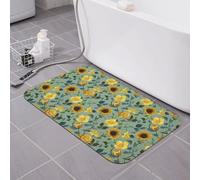 Alfombra de baño con pintura al óleo de girasoles con hojas verdes, tierra de diatomeas, súper absorbente, de secado rápido, antideslizante, de perfil bajo, alfombra de baño para ducha y fregadero,