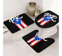 Alfombra De Baño De 3 Piezas Bandera De Puerto Rico Pr Puerto Rican Boricua Pride Alfombra De Ducha Decorar Moda Tapa De Inodoro, para Dormitorio, Bathroom, Cocina