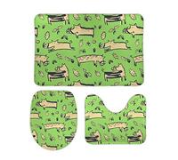 Alfombra de Baño de 3 Piezas Lindos Cerdos Salvajes Dibujados a Mano en Estilo Verde Antideslizante Alfombrillas de Pedestal U Suave Inodoro Estera para WC Hogar