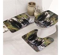 Alfombra De Baño De 3 Piezas Mamá Osa Y Sus Cachorros Alfombra En Forma De U Imprimir por Encargo Alfombras De Cama, para Bathroom, Cocina, Dormitorio