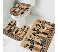 Alfombra De Baño De 3 Piezas Mujeres Africanas Negro Retro Étnico Tradición Antigua Juego De Alfombrillas De Baño Decorar por Encargo Pedestal Tapa Estera, para Dormitorio, Cocina, Bathroom