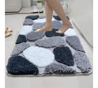 Alfombra de baño de algodón de felpa con diseño de guijarros, 20 x 30 pulgadas, con respaldo antideslizante, tapete de microfibra absorbente y suave, lavable a máquina, patrón de piedra (gris)