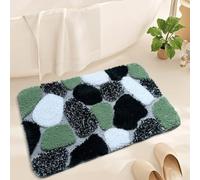 Alfombra de baño de algodón de felpa con guijarros, 20 x 30 pulgadas, con respaldo antideslizante, tapete de microfibra absorbente y suave, lavable a máquina, patrón de piedra (verde)