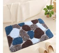 Alfombra de baño de algodón suave y cómoda con parte trasera antideslizante, lavable a máquina que mantiene la suavidad y la absorción después del lavado (azul)